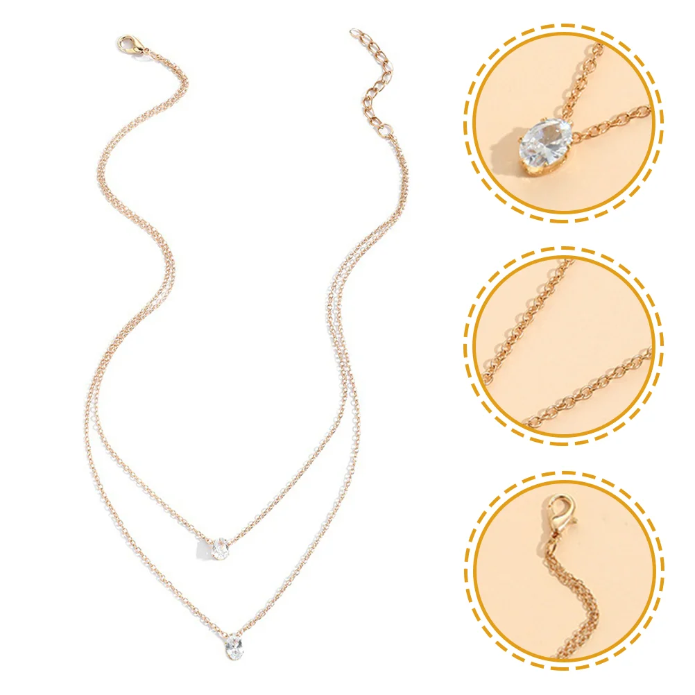 

Necklace Zirconlayeredjewelry Chain Neck Pendant Charm Crystal Girls Clavicle Cubic Zirconia Teardrop Accessory Fashion Simple