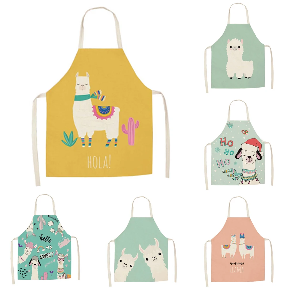 

Cute Cartoon Alpaca Kitchen Apron Sleeveless Linen Apron Men's Women's Stain Resistant Cooking Accessories Apron Bib Delantal