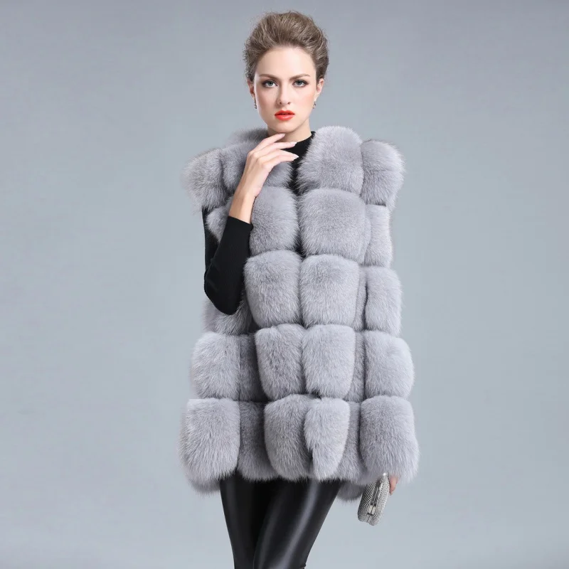 2022 Autumn and Winter New Fur Vest Natural Fox Fur Mid-Length maomaoWomen's Thickened plus Size Keep Warm Coat enlarge
