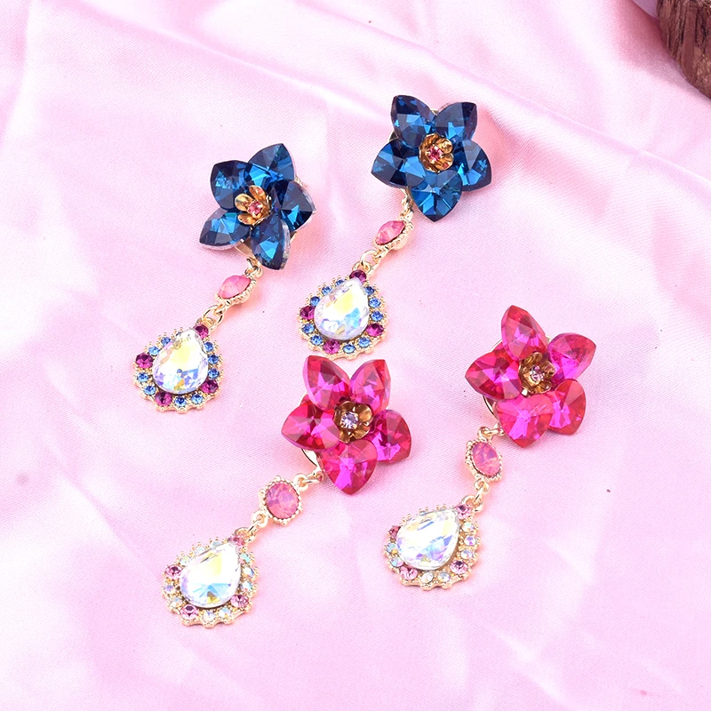 

New Crystal Flower Opal Rainbow Color Women's Drop Earrings Tassel Luxury Shiny Wedding Jewelry Party Best Gift Korean Earrings
