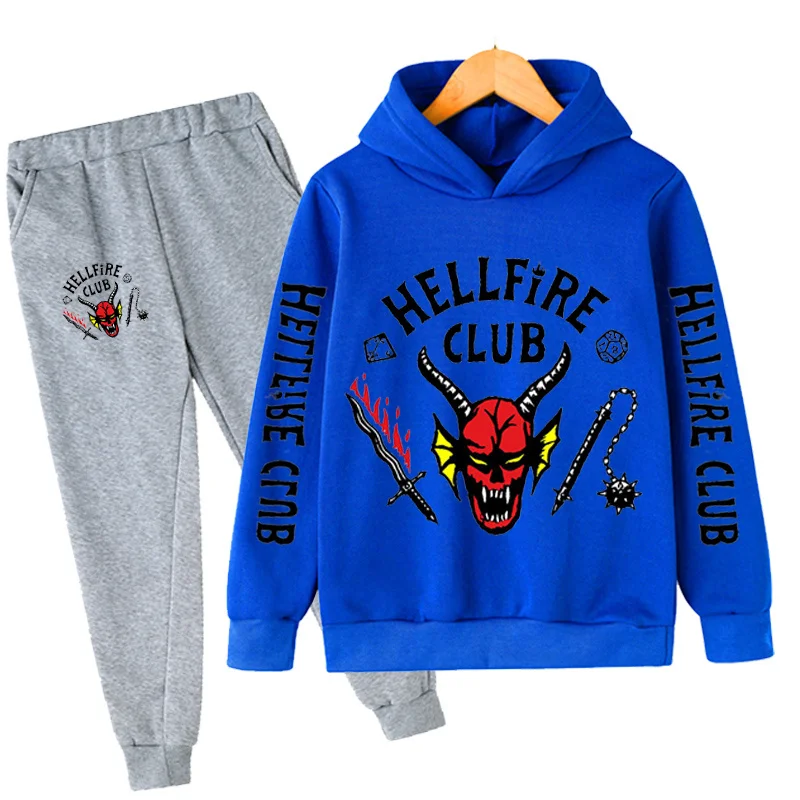 

Kids Baby Boys Girls Clothes Set Stranger Things 4 Cartoon Hellfire Club Print Sweatshirt Long Pants Outfits Autumn Clothing