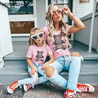 summer mommy and me t shirt set kids family matching outfits mom son daughter plaid bear print crew neck short sleeve t shirt