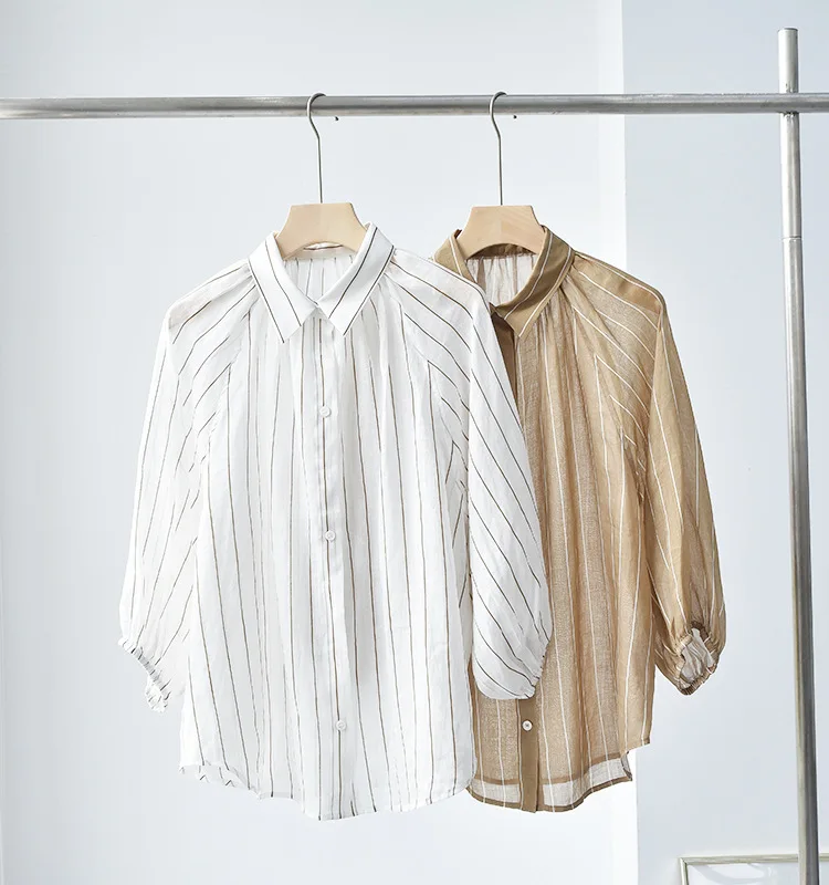 

Women Shirt Loose Stripe Irregular Long Sleeve Casual Blouse