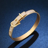 2019 top quality fashion trend bangle micro pave zircon creative belt buckle exaggeration women bracelet fine party jewelry