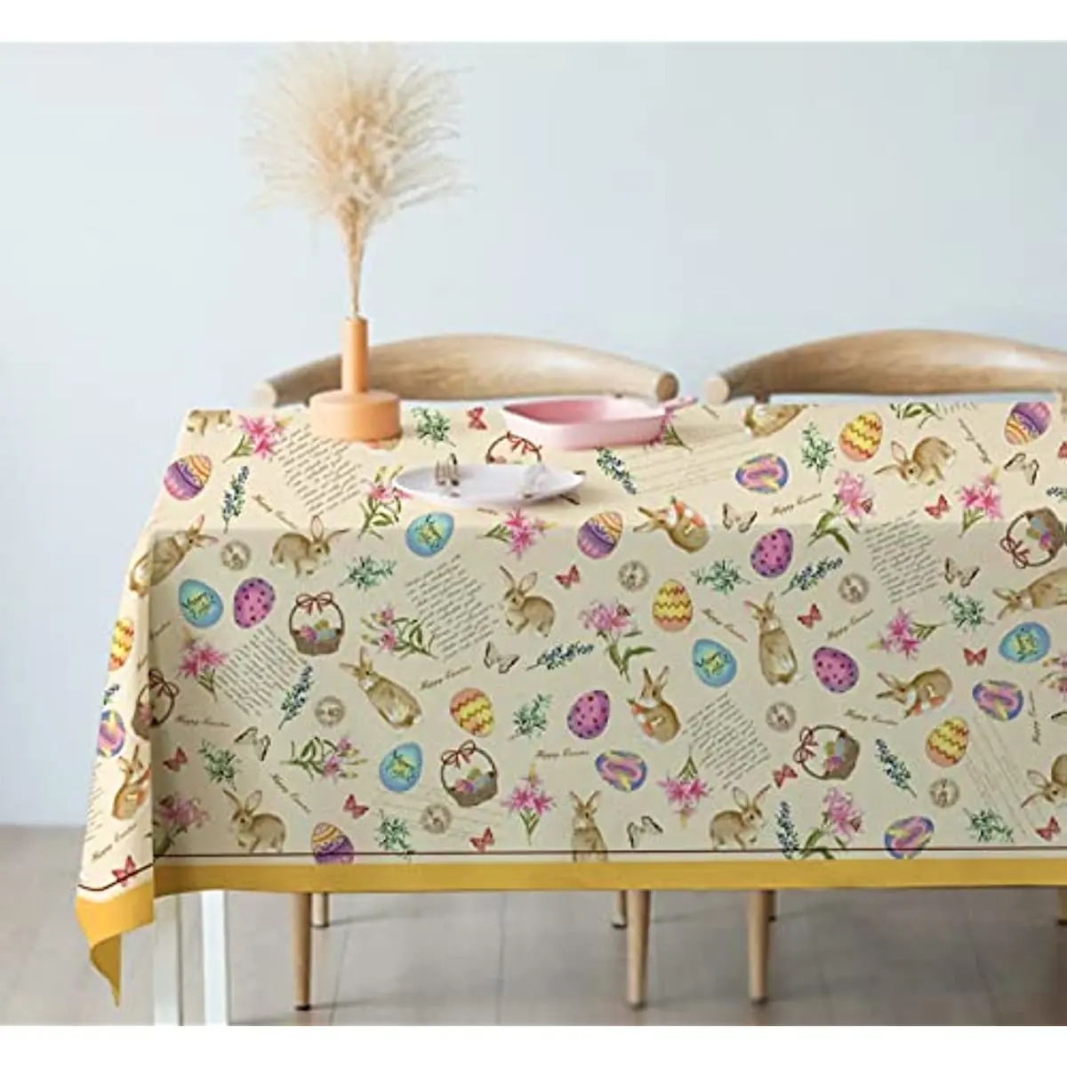 

Easter Tablecloth Bunny Easter Eggs Colorful TableCloth Holiday Waterproof Table Cover for Wedding Decoration Party Dinner Decor