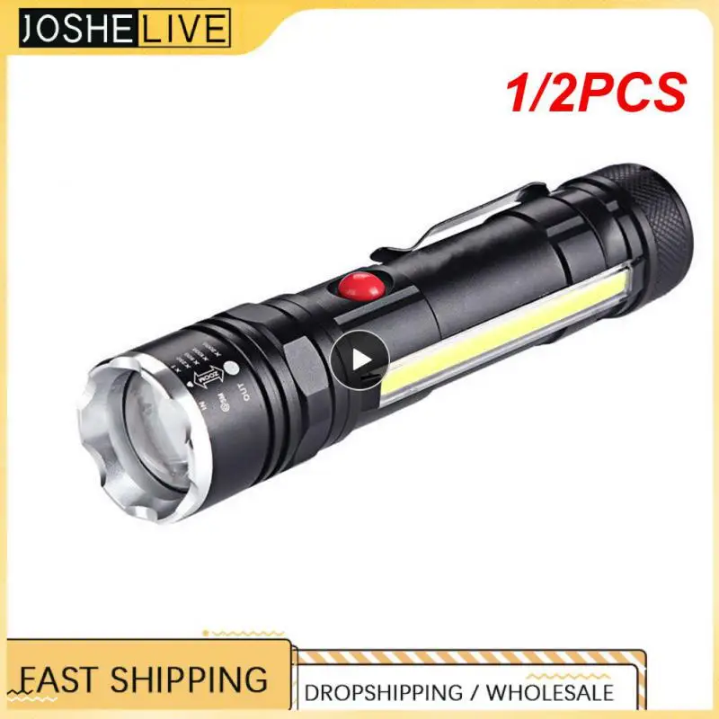 

1/2PCS Powerful LED Flashlight COB Work Light with Magnet USB Tactical Torch 4 Modes Waterproof Fishing Lantern 18650 Zoom