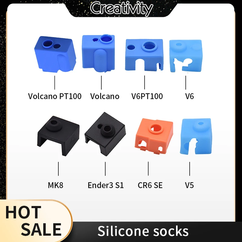 1/5/10PCS 3D Printer Parts Silicone Sock for V6 Volcano V5 J-head Hotend Extruder MK8/CR10/CR10S Heated Block Warm Keeping Cover - купить по