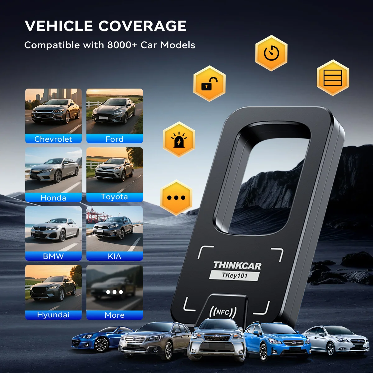 Фото Универсальный программатор автомобильных ключей THINKCAR TKEY 101 с 6 дистанционными брелоками для программирования систем защиты от угона, совместимый с MUCAR 892BT 689BT №5