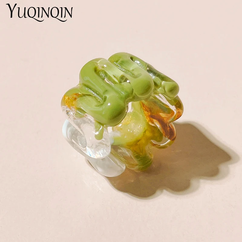 

New Korean Colorful Ring Sets for Women Aesthetic Jewelry Vintage Large Wide Rings for Girl Acrylic Irregular 2022 Trend Jewelry