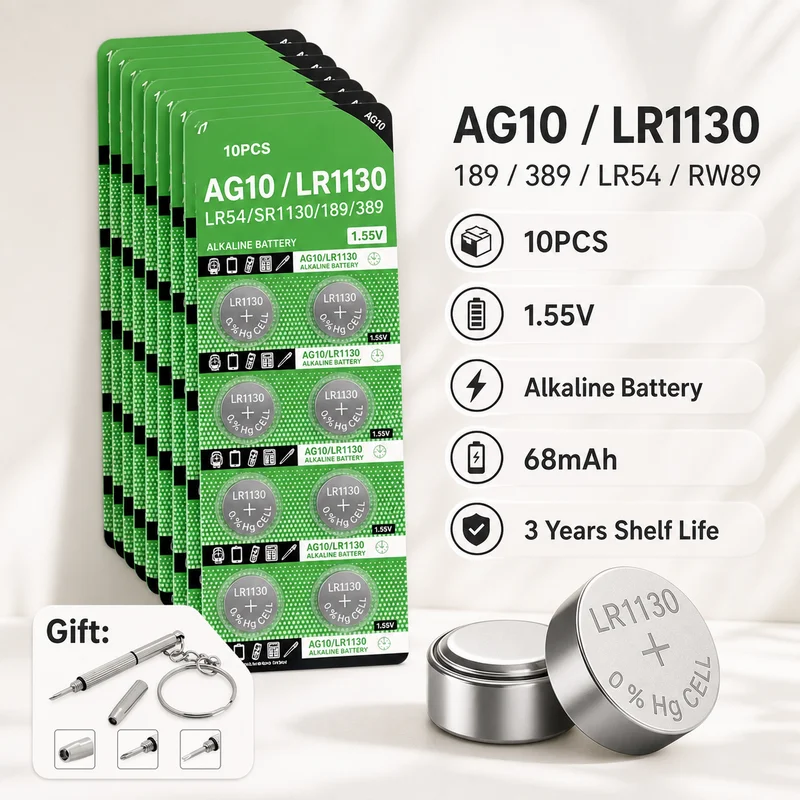 Фото 4-100 шт. LR1130 AG10 189 389 LR54 RW89 L1131 SR1130SW щелочные батарейки-таблетки для часов, игрушек, пультов ДУ №1