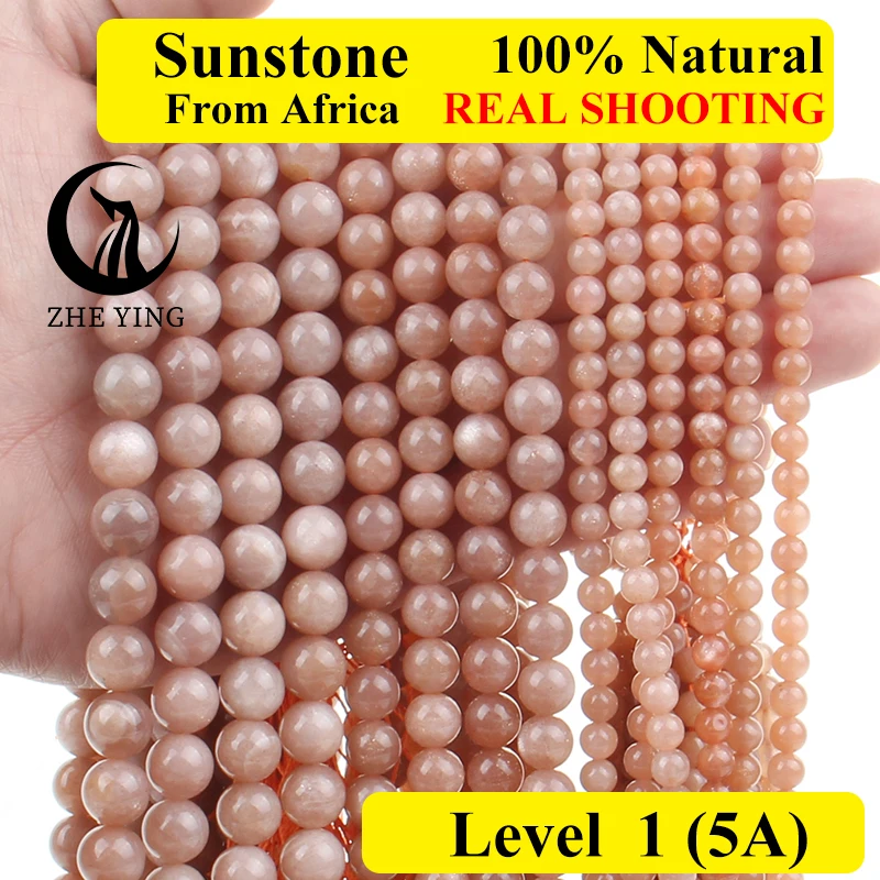 

Zhe Ying Natural Sunstone Beads Round Loose Spacer Beads 6/8/10mm Angelite Stone Beads for Jewelry Making DIY Bracelets 15''