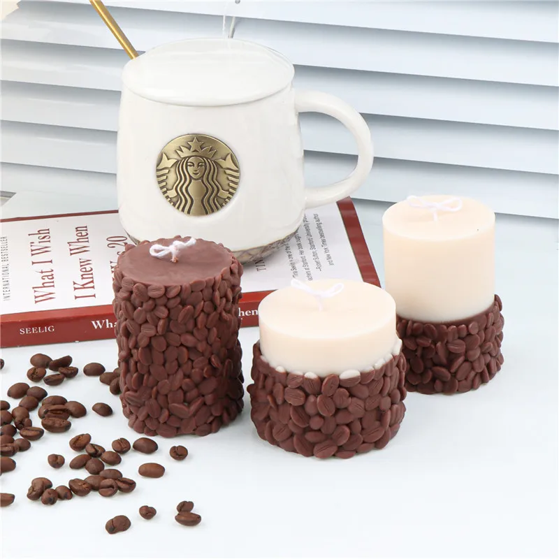 

New Silicone Cylindrical Coffee Bean Candle Mold Soy Wax Coffee Scented Candle Fondant Mold Candle Making Cake Decoration