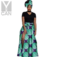 2022 african women dresses dashiki ankara print long maxi skirt with turban headwrap bazin riche african style clothing y2227002