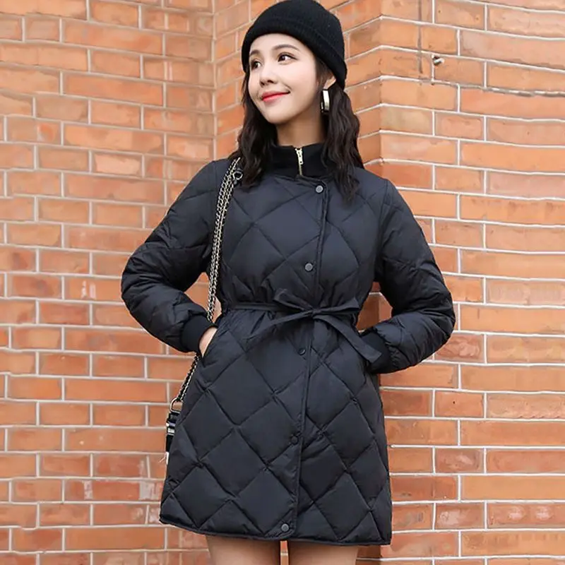 2023 Autumn Winter Fashion Waist Retraction Warm Thick Down Coat Jacket Women Mid -Long Coats Female Outwear Buttons M23