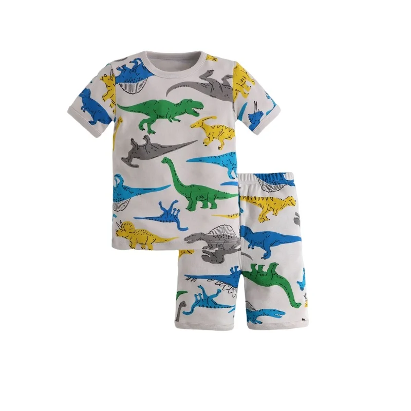 

Children's Pajamas Summer Thin European and American Boys' Home Clothes Spring Cartoon Dinosaur Short Sleeve Cotton Suit for Kid