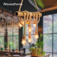 arturesthome vintage bamboo chandeliers hemp rope pendant light industrial hanging lamp for bedroom study cafe bar decoration