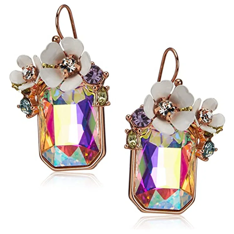 

Flower cluster stone earrings, petal rectangular gemstone earrings