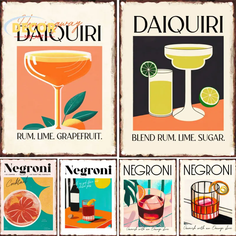 

Vintage Drink Rum Metal Tin Sign for Stir Sugar Whiskey Lemon Negroni Wine Bar Drinking Painting Picture Art Wall Decoration
