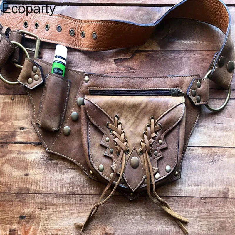 

New Medieval Steampunk Pu Leather Utility Hip Belt Purse Wallet Pocket Men Women Viking Pirate Cosplay Accessory Waist Bag