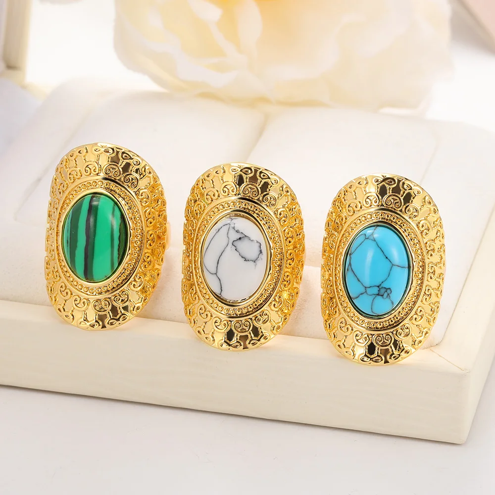 

Crack Natural Stone Rings For Women Trendy Retro Blue Wide Format Jewelry18K Gold Color Silver Color Ring Gift New Free Shipping