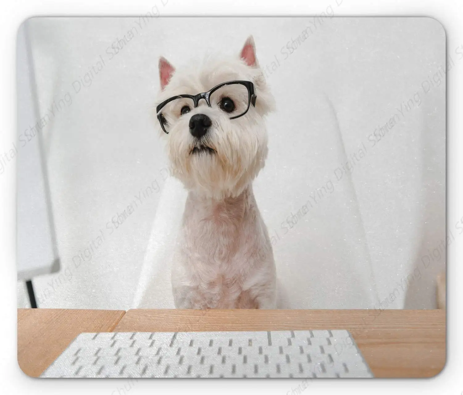 Off White Коврик для мыши Nerdy Terrier в очках нескользящий резиновый коврик подходит