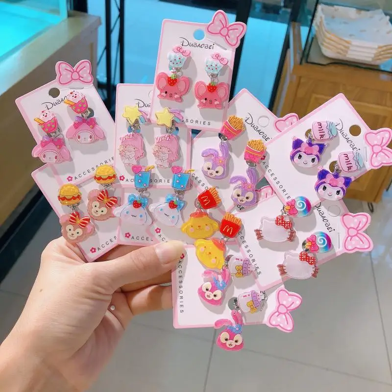 

10Pcs Kawaii Sanrios Jewelry Cartoon Mymelody Anime Cute Creative Doll Pendant Asymmetric Color Flower Ear Clip Toys for Grils