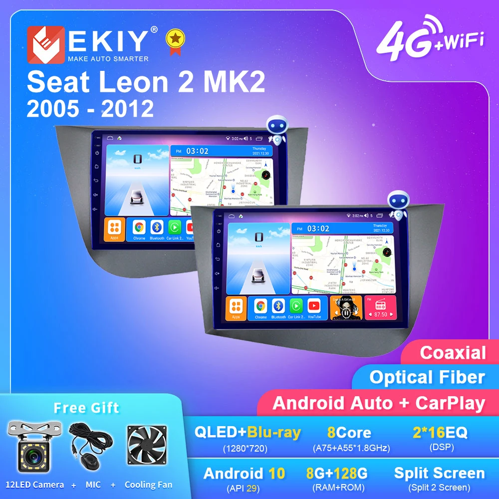 Автомагнитола EKIY T7 QLED DSP Android 10 для Seat Leon 2 MK2 2005 -2012 стерео Мультимедийный плеер GPS