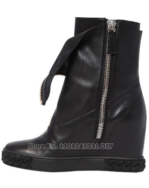 Height Increased Platform Wedge Heeled Short Boots Women Double Side Zippers Botas 8Cm High Heel Wedges