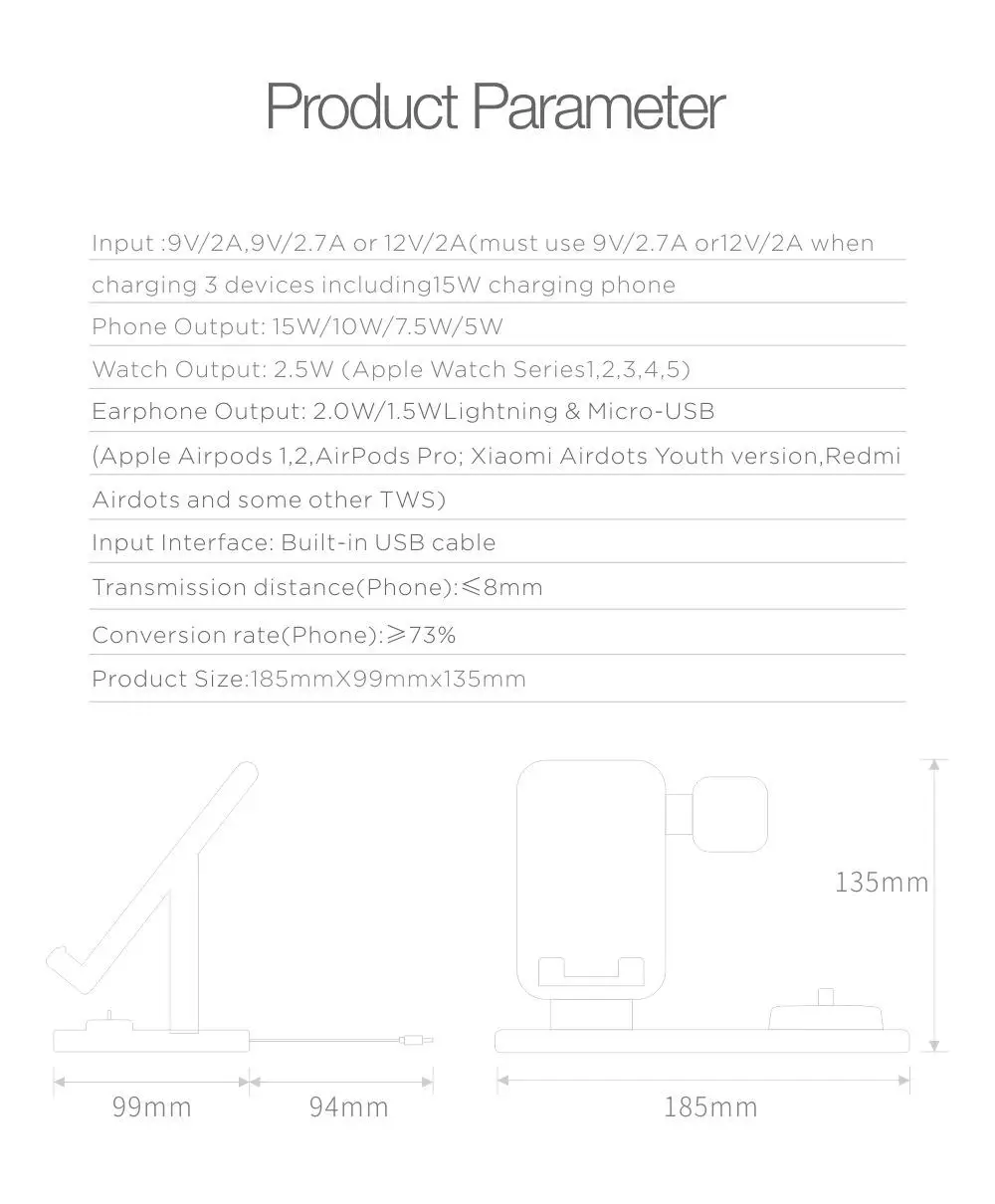

15W Qi Wireless Charger Stand Dock Station For Apple Watch 5/4/3/2 IPhone 11 Airpods 1/2/ For /Redmi Airdots/Samsung