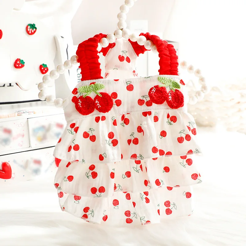 

Cat and Dog Dress Summer New Pet Dress Red Cherry Cake Skirt Cotton Slip Princess Dress Dog Clothing L4364