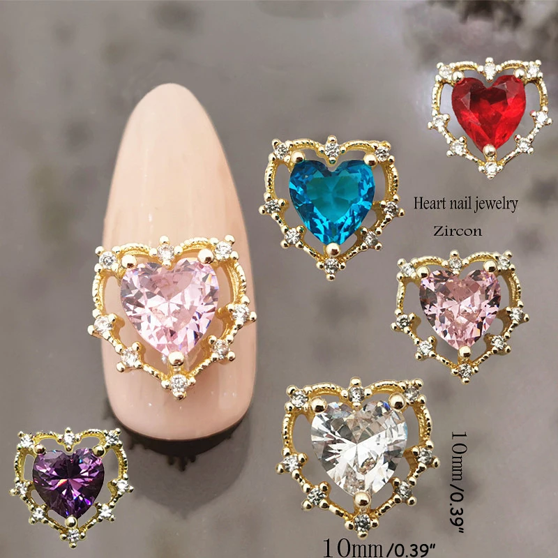 10PCS Korean 3d Nail Art Decorations Charms Big Pink/Red Hollow Heart/Peach, Luxury Jewelery for the Nails Manicure Accessories