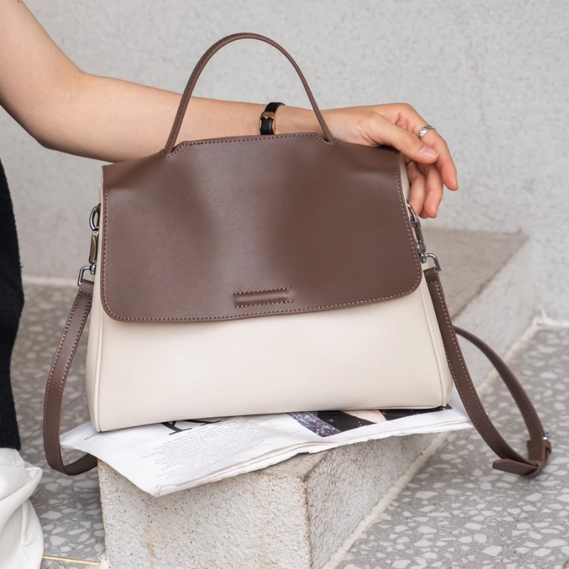 Women's Luxury Handbag Fashion Large Capacity Shopping Tote Bag Cowhide One Shoulder Crossbody Bag New Real Leather Commuter Bag