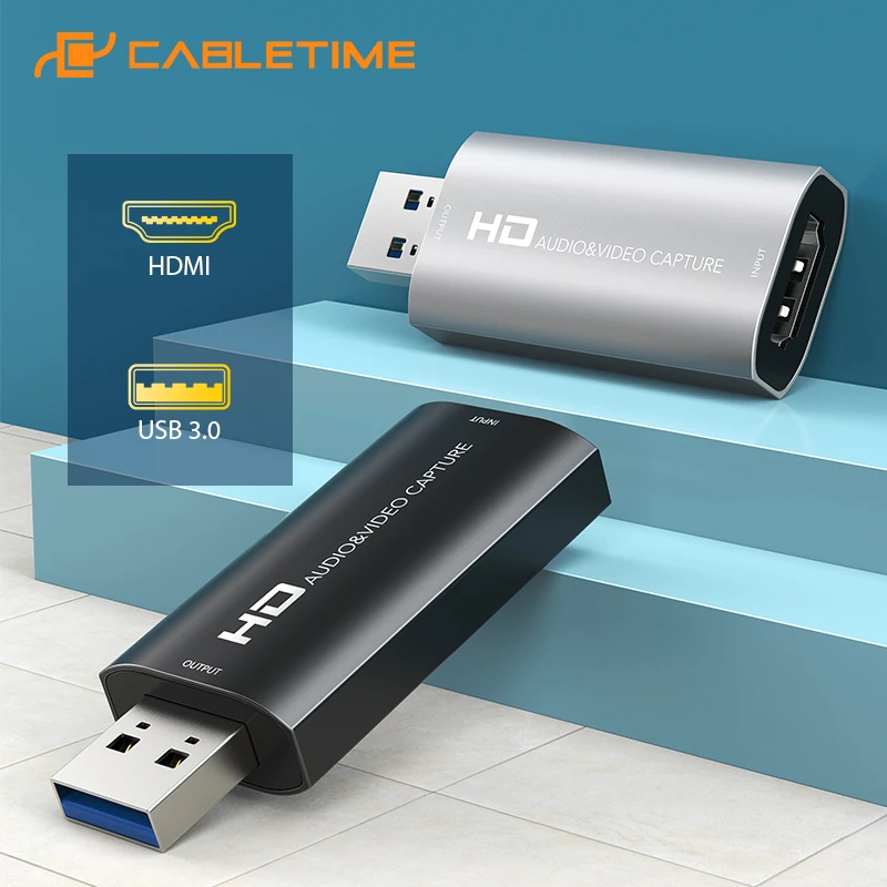 CABLETIME-captura de vídeo 4K, tarjeta de captura HDMI, USB 3,0, 2,0, 60fps, para interruptor de cámara, grabación en vivo, grabadora de DVD PS4, C371