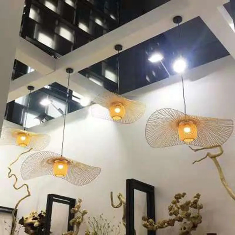 

Hand Woven Bamboo Pendant Lights Southeast Asia Lampshade Dia 35/45/100cm Rattan Wicker Chandelier Dining Rroom Bamboo Art Lamp