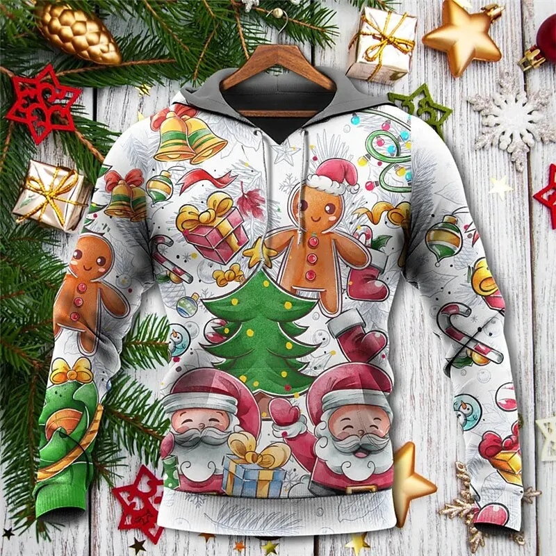 Autumn Hoodies For Men's Sweater 3d Gingerbread Man Printed Oversized Men's Tops Male Christmas Style Top Loose Vintage Clothing