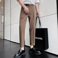 2022 men business dress pants korean style slim fit office social suit pants casual trousers streetwear black white khaki 28 36