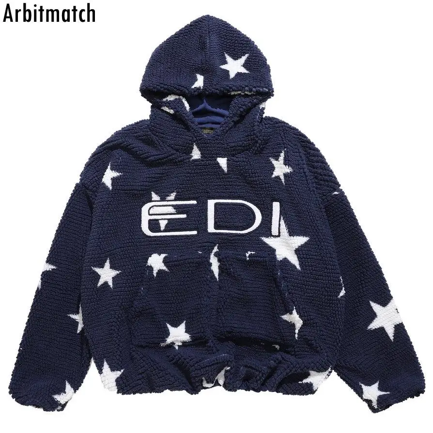 

New High Street Vintage Lambhair Letter Embroidery Hooded Hoodies Men and Women Pullover Casual Loose Autumn Winter Sweatshirts