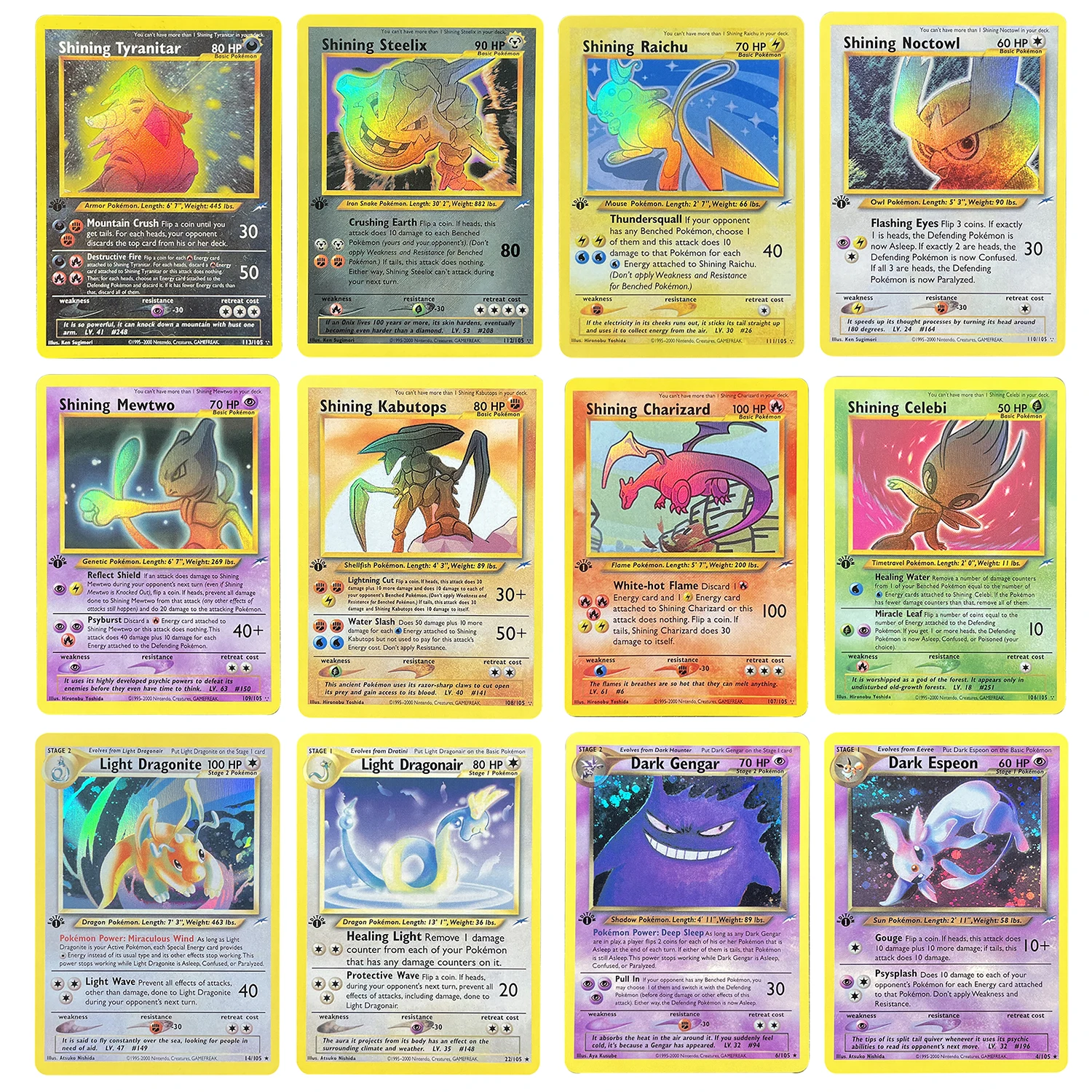 Фото Прокси-карты PTCG Neo Destiny Shining Charizard Shining Kabutops Light Dragonite Dark Espeon Dark Gengar TCG DIY Card Подарки №1