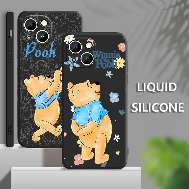

Cute Disney Winnie Pooh Phone Case For iPhone 14 13 12 mini 11 Pro Max 8 7 Plus XR XS X Liquid Rope Funda Cover