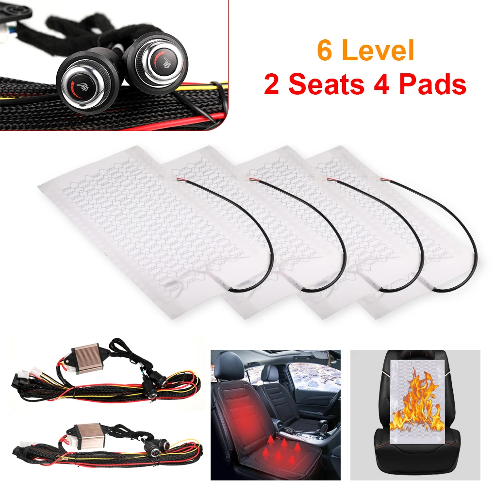 

4 Pieces Auto Seat Heating Pad Detachable Carbon Fiber Heater Accessories
