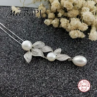 meibapjnew fashion leafs natural freshwater pearls pendant necklace for women real 925 sterling silver leafs jewelry