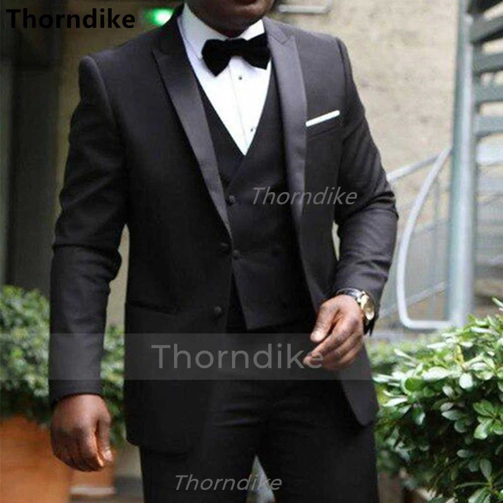 

Thorndike 2022 Men's Suit Black Single Breasted Business Male Suits Wedding 3 Pieces(Jacket+Vest+Pant)Traje De Novio Para Boda
