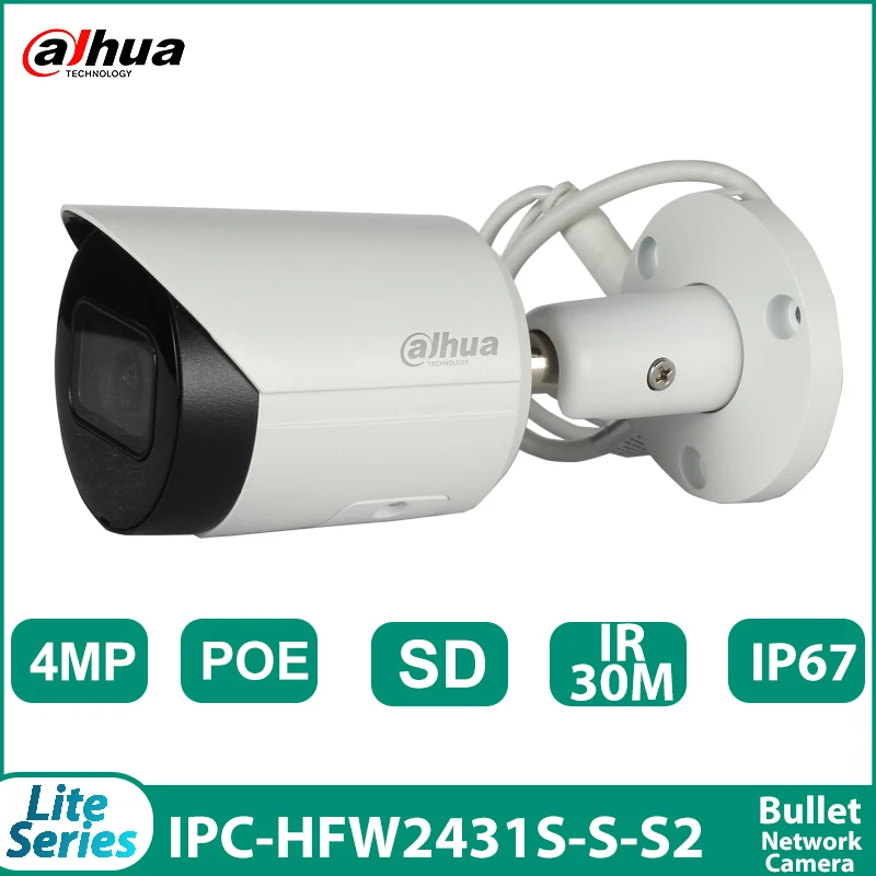 

Dahua IPC-HFW2431S-S-S2 4MP Lite IR Mini Starlight IP Network Camera WDR PoE IR 30m SD Card Onvif Bullet Camera CCTV Smart Home