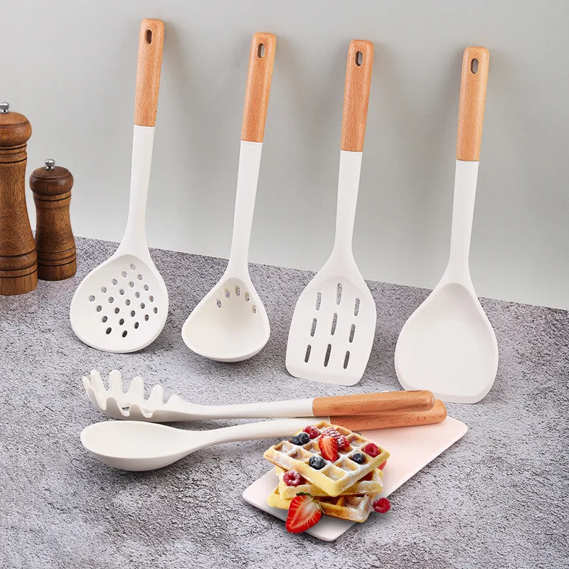 

Cooking Goods Wooden Handle Kitchen Utensils Set Silicone Kitchenware Accessories Spoon Cookware Set Spoon Ladle Tools Gadgets