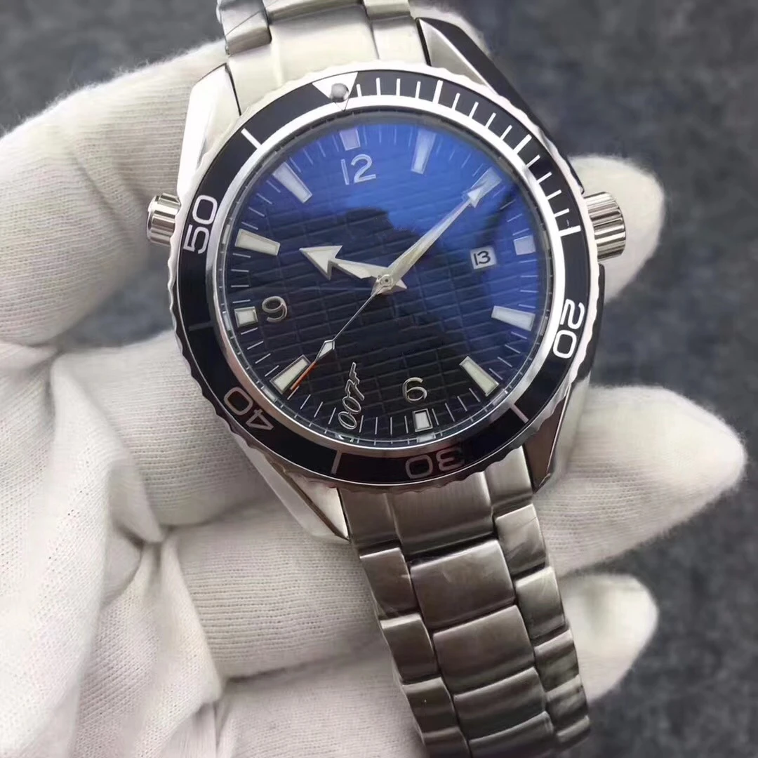

mens automatic mechanical watch Blue Black Ceramic Leather