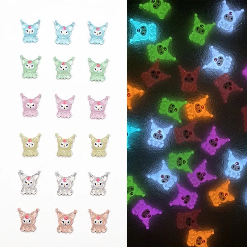 

50Pcs 3D Luminous Cartoon Series Nail Art Decorations 3D Resin FlatBack Kawaii Nail Jewelry Charms Acessories DIY Nail Supplies