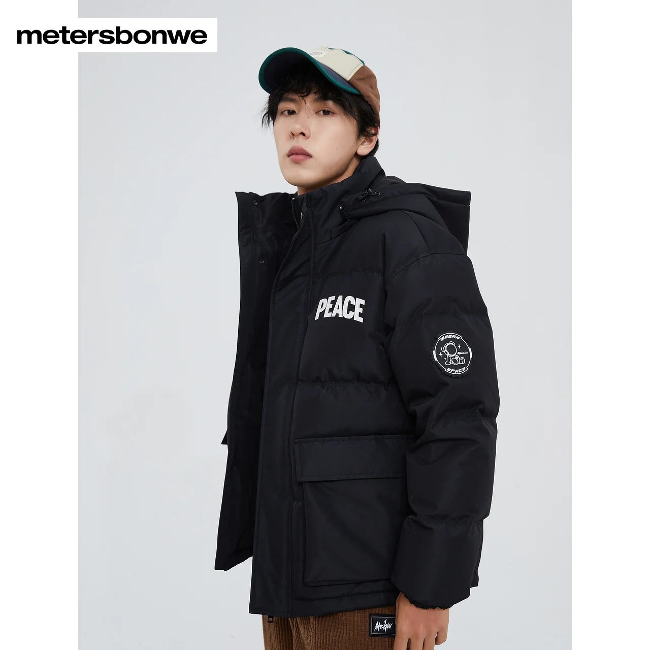 Metersbonwe Men's 22New Winte Stand Collar Hooded Down Jacket Thick Removable Cap Short Warm Wear Fashion Youth Teenage Outwear