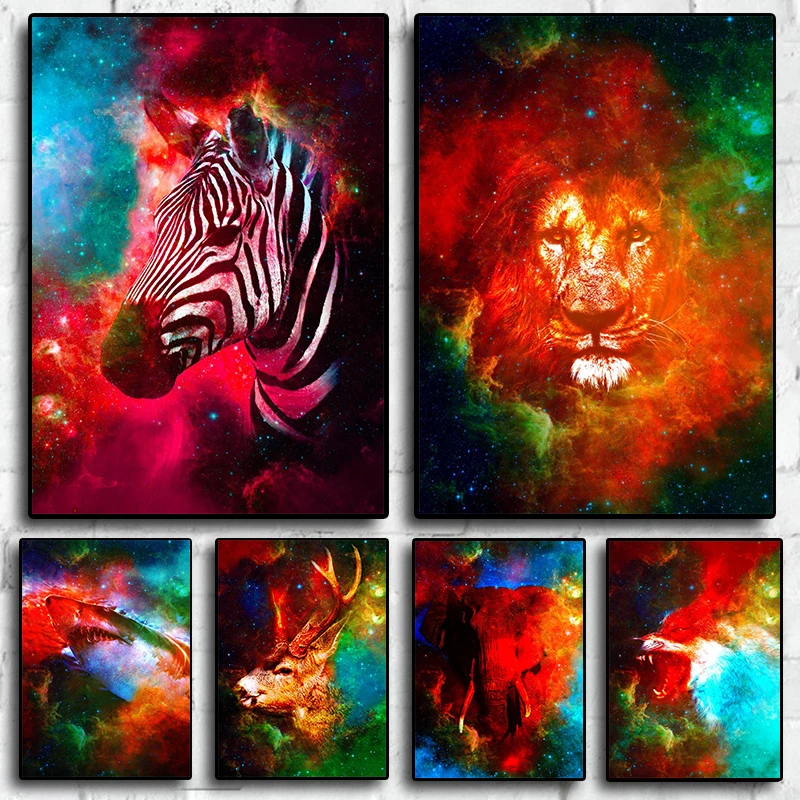 

Animal Retro Lion Elephant Deer Zebra Posters Nordic prints Wall art Aesthetic Home Room Decoration posters HD canvas painting