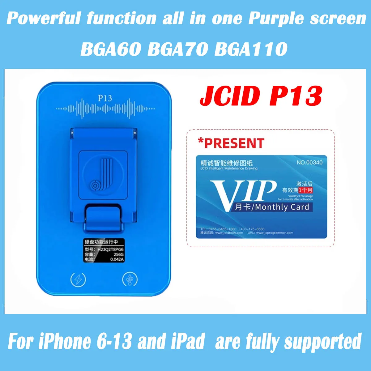 

Программатор JCID P13 BGA110 PCIE Nand для iPhone 6-13Promax, встроенный фиолетовый экран, ремонт и развязка, жесткий диск, Wifi инструменты
