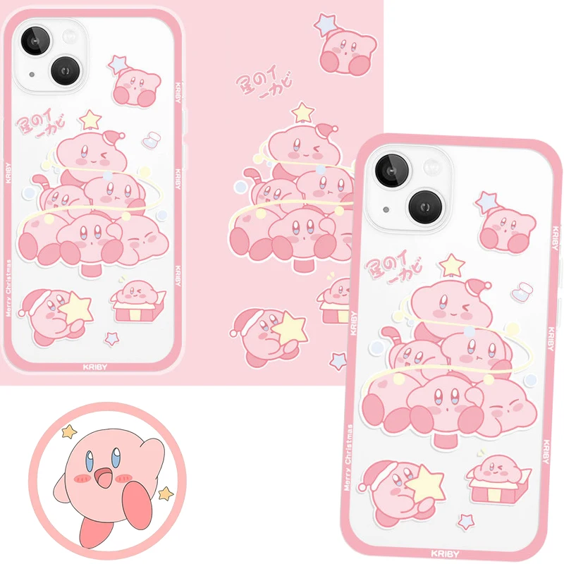 

Kawaii Christmas Hat Kirby Transparent Soft Shell Silicone Airbag Anti-Fall Phone Case Iphone 13 1211Promax Sanrio Cartoon Shell